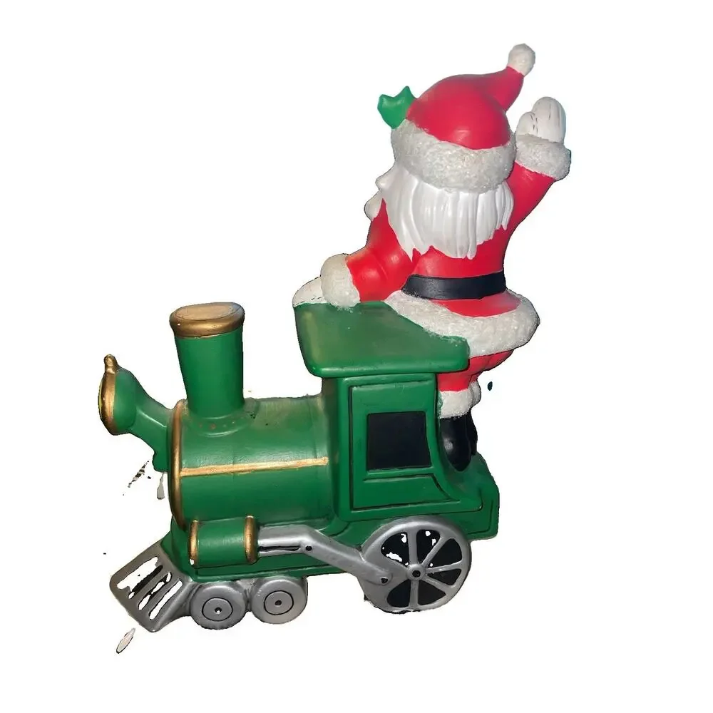 Vintage Santa Clause On A Train Christmas Cookie Jar With His Elf 12x10
